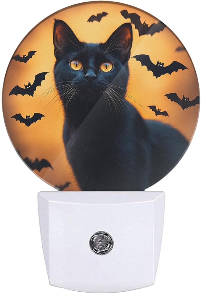 EKOBLA Black Cat Plug-in Night Light, Cool Halloween Animal LED Nightlight with Dusk to Dawn Sensor for Gifts & Home Decor