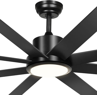YITAHOME 72 Inch Ceiling Fans with Lights and Remote Control for Home, Reversible Quiet DC Motor, 8 Blades with 6 Speed, Modern Black Ceiling Fans for Living Room