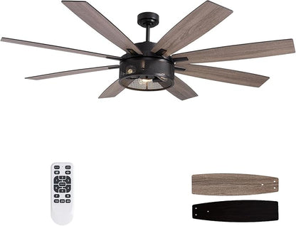 LuminFan 72 inch Large Ceiling Fans with Lights and Remote, Black Modern Ceiling Fan for Living Room, Patios, 6 Speed Reversible Quiet DC Motor, 8 Blades, Easy to Install