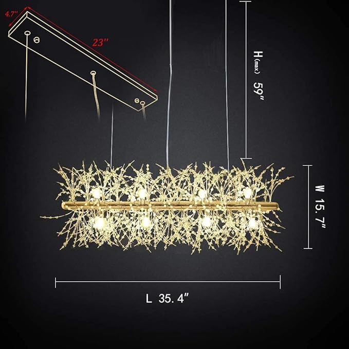 Modern Crystal Firework Chandelier, Linear Lighting Fixtures Hanging, Gold Dandelion Chandelier LED Pendant Lighting for Dining Room, Bedroom, Living Room (12-Light, 35.5")