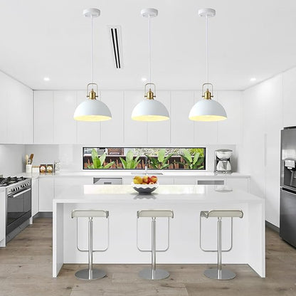 Kitchen Pendant Lighting Over Island 2 Pack, Modern White Gold Metal Pendant Lights, Ceiling Hanging for Kitchen Living Dining Room Restaurant Hallway Entrance