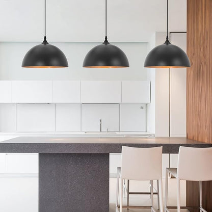 Industrial Pendant Light Fixtures,11.8" Black Dome Pendant Lights,Adjustable Vintage Hanging Lamp for Kitchen Island Restaurant Bar Cafe Dining Room Sink,3 Pack