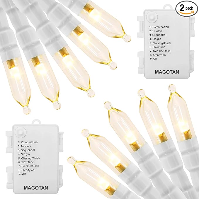 MAGOTAN Battery Operated Christmas Lights - 16ft 50 LED String Lights with Timer, Waterproof, Warm White, 2 Pack for Indoor/Outdoor Wedding Party, Home, Garden