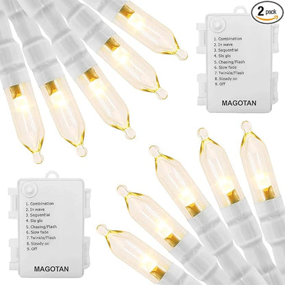 MAGOTAN Battery Operated Christmas Lights - 16ft 50 LED String Lights with Timer, Waterproof, Warm White, 2 Pack for Indoor/Outdoor Wedding Party, Home, Garden