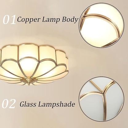 MIXL-18 Inch Brass Flush Mount Ceiling Light,4-Bulbs Flower Shape Living Room Light Fixture,Mid Century Ceiling Lamp for Bedroom and Entryway
