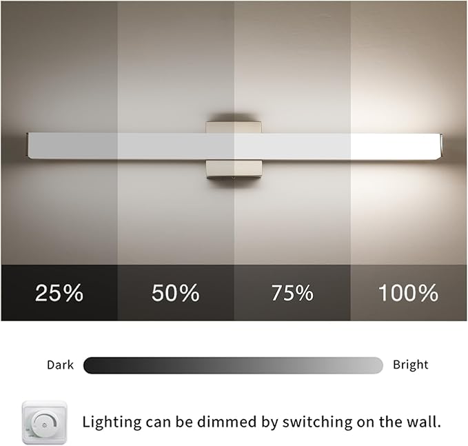 Bathroom Vanity Light Brushed Nickel Square LED 24 inch 14W 4000K Natural White Light Wall Bar Lighting Fixtures Over Mirror (Brushed Nickel, 31.5in 4000K Dimmable)