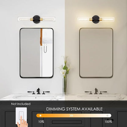 SANTOSTOCK Hardwired Wall Sconces Set of 2, Bathroom Sconces Vanity Light Fixture with Clear Glass, Black and Gold Farmhouse Wall Lights for Bathroom Mirror Living Room Hallway Kitchen