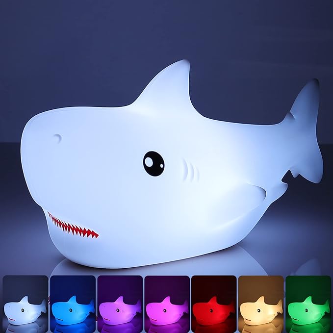 Tremdwoto Night Light for Kids, 7 Colors Shark Night Light Rechargeable Squishy Silicone LED Nightlight Lamp as Birthday Gifts for Baby Boys Children Toddlers Tween Girls Nursery