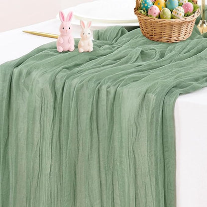 Socomi Sage Green Cheesecloth Table Runner Summer Boho Rustic Farmhouse Gauze 120 inch 10FT Cheese Cloth Sheer Runner for Wedding Party Baby Shower Birthday Home Decor Holiday Decorations