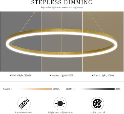 Mikeru Modern Ring Chandelier Light, LED Pendant Light Fixtures with Remote Control 3000k-6500K Adjustable Color Temperature Light for Living Room, Bedroom, Kitchen （15.7in