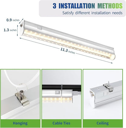 RWNTAO Grow Lights for Indoor Plants, 3000K Full Spectrum, 1FT Plant Growing Lamp with Side Switch, LED Growing Light Bulbs, T5 Growth Light Strip, Plug and Play, 4-Piece Set