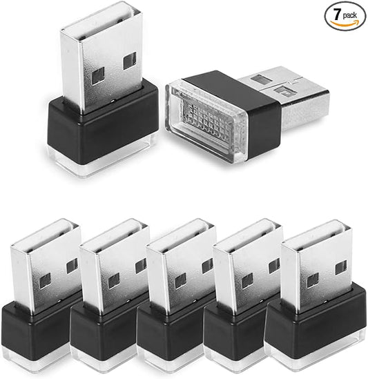 NTNEV 7PCS USB LED Car Interior Atmosphere Lamp, Mini Led USB Lights for Car Decoration, Ambient Lighting Kit, Plug-in USB Interface, Universal Car Interior Accessories(Multi-Color)