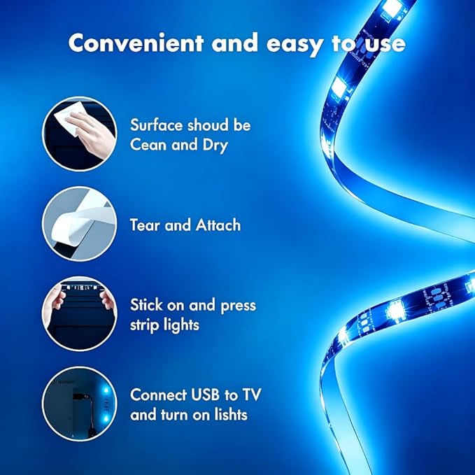 TV LED Backlight, RGB TV Backlight for 32-43 inch TVs,Smart APP Remote Control,Music Sync Color Changing Strip Lights,Led Strip Lights USB Powered for Bedroom,Gaming,Kitchen,Living Room