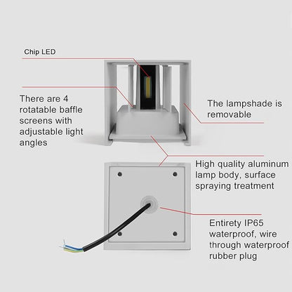 LED 20W Outdoor Wall Lights Exterior/Interior Porch Lights Outdoor Wall Up and Down Lights IP65 Waterproof Sconces Modern Outdoor Lighting Fixtures Square Aluminum White 6500K Cold Lights