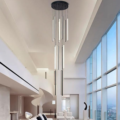 HuisMier Modern LED Staircase Chandelier, 15 Lights Long Foyer Chandeliers Black Linear Pendant Light with Remote, Dimmable High Ceiling Chandelier for Stairs Living Room Entrance, 3000K-6000K