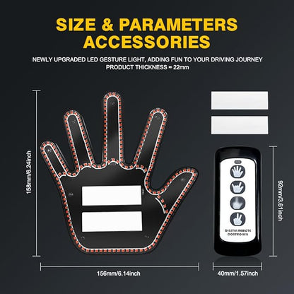 LED Gesture Light Comical Car Finger Light with Remote Ideal Gifted Car Accessories Funny Back Window Sign Car Gadget & Road Rage Sign Give The Love & Wave & Yead to Drivers-Red