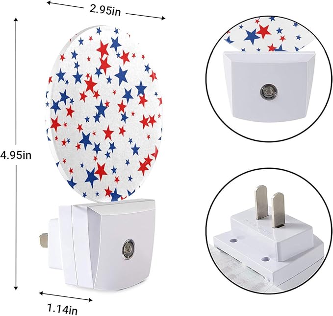 EKOBLA American Star Plug-in Night Light, Red White Blue Patriotic LED Nightlight with Dusk to Dawn Sensor