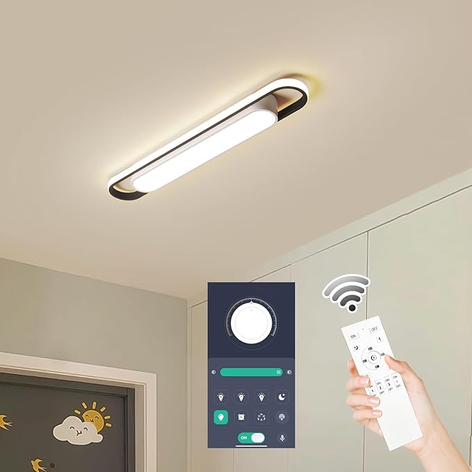 Modern LED Smart Ceiling Light,28.3" Flush Mount Ceiling Lamp, 40W Dimmable Linear Metal Chandelier Light Fittings for Kitchen Laundry Garage Dining Room Office Hallway Closet Aisle