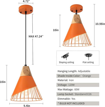 Farmhouse Pendant Light,11.8inches 2 Packs Orange Pendant Light, Kitchen Pendant Lights, Pendant Lights Kitchen Island for Living Room, Bedroom, Dinning Room