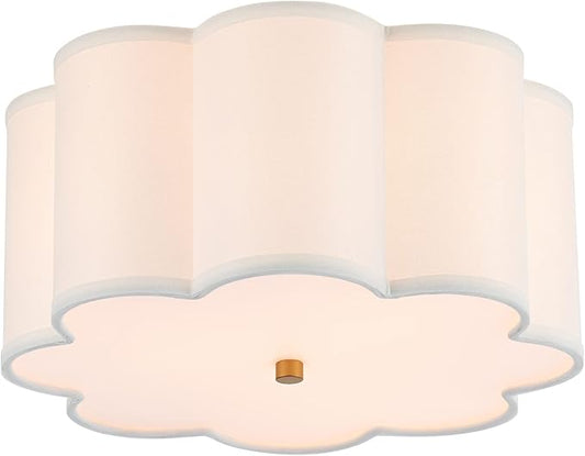 Semi Flush Mount Ceiling Light Fixture, Modern Close to Ceiling Lamp with Cream White Fabric Drum Shade for Nursery Kids Room Bedroom Kitchen Hallway Entryway 3-Light