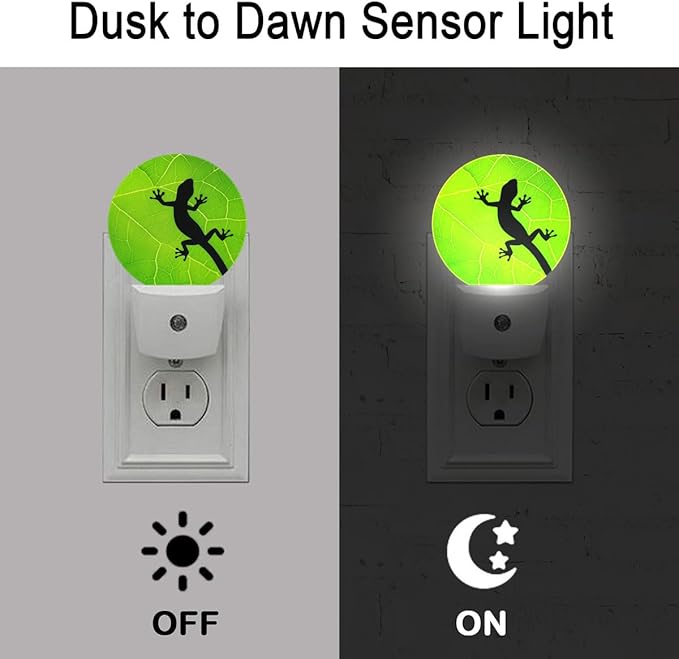 Lizard Green Leaf Vine Plug in Night Light Auto Light Round Lamps Energy Saving Gift for Women Men Friends