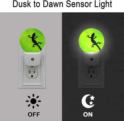 Lizard Green Leaf Vine Plug in Night Light Auto Light Round Lamps Energy Saving Gift for Women Men Friends