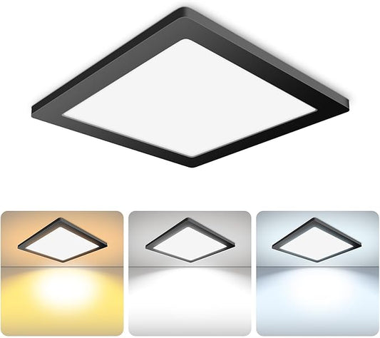 mw 12 Inch Square Black Ceiling Light, 24W 120V, 3000K/4000K/5000K, Dimmable Slim LED Ceiling Light, Ceiling Light Fixtures for Bedroom, Kitchen, Hallway, Laundry, ETL Listed, Each Side is 11.38"