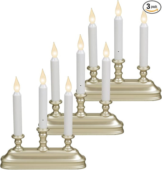 Xodus Innovations FPC1330P-3 Battery Operated 10 inch Window Candles with Tilt to Change Flame Color and Dusk to Dawn Light Sensor Timer with 3 Candle Candelabra Base (Pack of 3), Silver/Pewter
