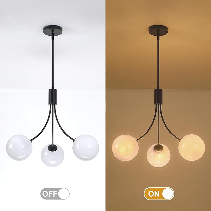 Bubble Chandelier, Modern Glass Black Sputnik Chandelier 3-Light Ceiling Light Fixture Shades Stylish Bright Lighting for Dining Room Kitchen Bedroom Living Room Foyer Home Decor