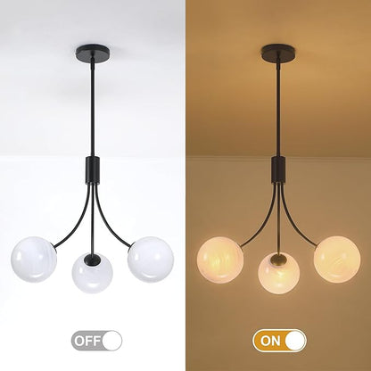 Bubble Chandelier, Modern Glass Black Sputnik Chandelier 3-Light Ceiling Light Fixture Shades Stylish Bright Lighting for Dining Room Kitchen Bedroom Living Room Foyer Home Decor