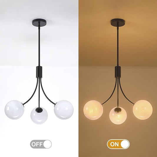 Bubble Chandelier, Modern Glass Black Sputnik Chandelier 3-Light Ceiling Light Fixture Shades Stylish Bright Lighting for Dining Room Kitchen Bedroom Living Room Foyer Home Decor