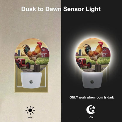 EKOBLA Rooster Plug-in Night Light, Rustic Farm Rooster on Fence LED Nightlight with Dusk to Dawn Sensor for Kids Room & Hallway