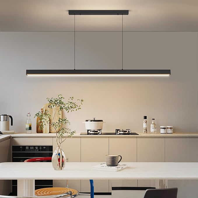 Modern LED Linear Pendant Light, 70IN Ceiling Chandlier Light Fixtures Hanging with Remote Control 3000k-6500K Adjustable Color Temperature Island Light for Dining Room, Kitchen