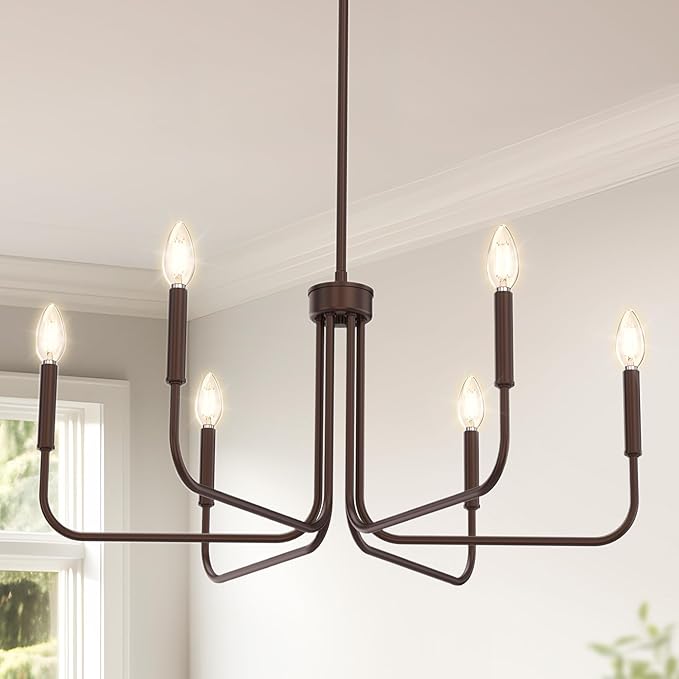 DORESshop Modern Chandelier for Dining Room, 6-Light 28" Oil-Rubbed Bronze Farmhouse Chandelier for Dining Room, Dining Light Fixtures Over Table for Bedroom Hall Kitchen