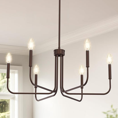 DORESshop Modern Chandelier for Dining Room, 6-Light 28" Oil-Rubbed Bronze Farmhouse Chandelier for Dining Room, Dining Light Fixtures Over Table for Bedroom Hall Kitchen
