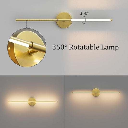 28In Gold Bathroom Vanity Light Fixtures Over Mirror Hardwired ED 360° Rotatable Modern Bathroom Sconces 3000K Warm Light