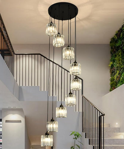 Long Chandeliers for High Ceilings,Modern Crystal Pendant Light,Raindrop Drop Lamp,Hanging Flush Mount Lighting Fixtures for Spiral Staircase,Foyer,Entryway,Living Room,Black (9 Lights)