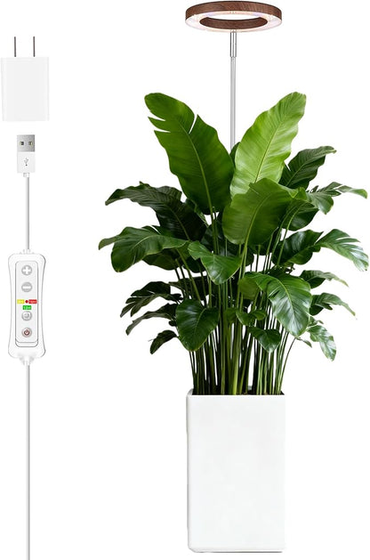 yadoker Grow Light for Large Indoor Plants, Full Spectrum LED Plant Light, Height Adjustable for Tall Plants, Auto On/Off Timer, 5V Safe Low Voltage Walnut Grain Grow Lamp for Home & Office