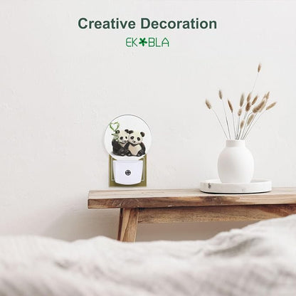 EKOBLA Panda Plug-in Night Light, Cute Panda Bear & Bamboo LED Nightlight with Dusk to Dawn Auto Sensor for Bedroom, Bathroom & Hallway