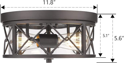 zeyu 2-Light Flush Mount Ceiling Light, 12 Inch Kitchen Light Fixtures Ceiling with Clear Glass Cover, Oil Rubbed Bronze Finish, ZY25-F ORB