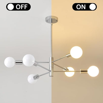 HHR 6-Light Sputnik Ceiling Light Fixture, Chrome Modern Chandelier, Mid Century Dining Room Light Fixture, Height Adjustable Chandeliers for Living Room Kitchen Island
