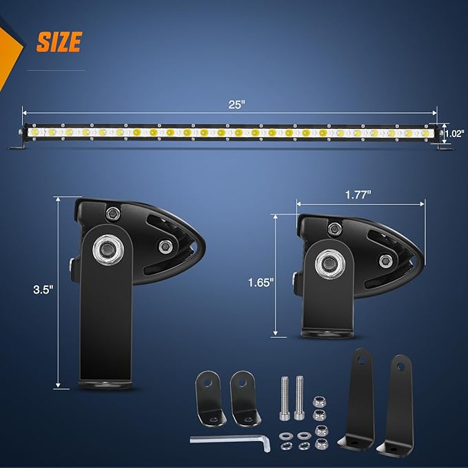 Nilight Single Row LED Light Bar Ultra-Slim Spot Flood Combo Pod 25 Inch 72W Fog Light Driving Work Roof Bumper Lighting for Offroad 4x4 Trucks Pickup SUV ATV UTV