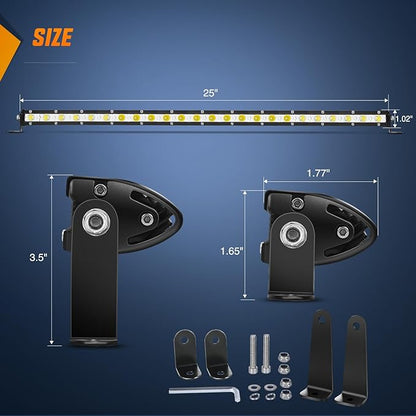 Nilight Single Row LED Light Bar Ultra-Slim Spot Flood Combo Pod 25 Inch 72W Fog Light Driving Work Roof Bumper Lighting for Offroad 4x4 Trucks Pickup SUV ATV UTV