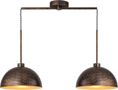 2 Light Copper Pendant Lights Kitchen Island, Farmhouse Dome Pendant Light Fixture with Metal Shade Adjustable Cord for Dining Room, Over Table