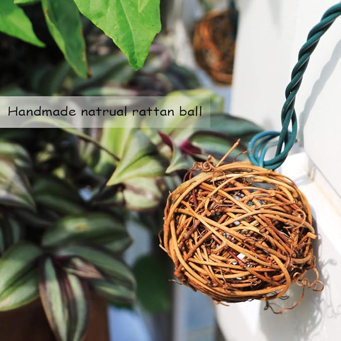 ACRAFT Handmade Dark Brown Rattan Ball String Lights Plug in Fairy Lights for Indoor Outdoor Patio Garden Balcony with End-to-end Connector Decorative Lighting