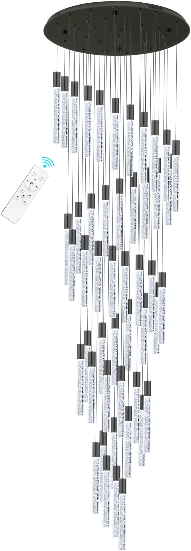 20 foot 48-lights Chandeliers for Living Room Entryway High Ceiling Light Chandelier LED Crystal Pendants Light Sloped Ceiling Chandeliers Staircase Lighting Fixture LED Dimmable Lighting Black