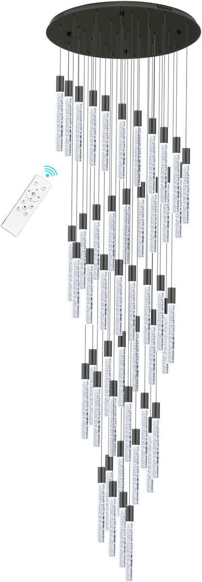 20 foot 48-lights Chandeliers for Living Room Entryway High Ceiling Light Chandelier LED Crystal Pendants Light Sloped Ceiling Chandeliers Staircase Lighting Fixture LED Dimmable Lighting Black