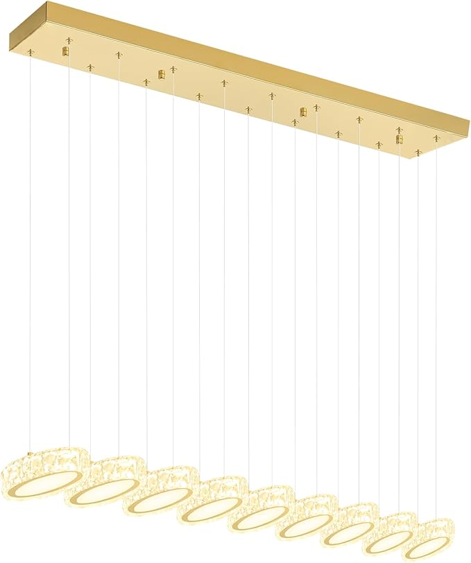 Rectangular Crystal Chandelier for Dining Room Pendant Chandelier for Kitchen Modern Linear Crystal Chandeliers Over Table Gold 9 Lights
