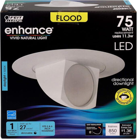 Feit Electric 5-6 inch Adjustable Scoop Recessed LED Downlight, 5000K Daylight, Dimmable, 75W Equivalent, 45 Year Life, 850 Lumen, High CRI, LEDR56SCP/950CA
