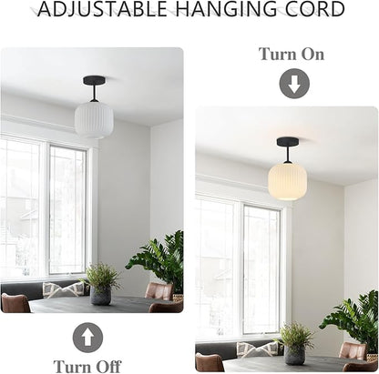 Black and White Flush Mount Ceiling Light Vintage Milk Glass Semi Flush Mount Ceiling Light Black Modern Globe Ceiling Lighting for Bedroom Bathroom Living Room